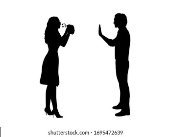 Silhouettes of ailing woman and man showing no disease. Illustration vector icon 