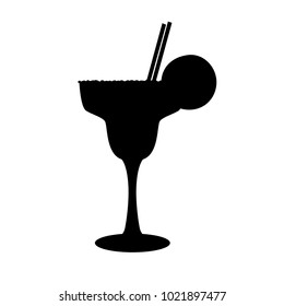 Silhouettes an alcoholic drink in a glass. Black and white vector illustration. Tequilla, martini, margarita