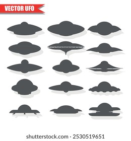 Silhouettes of alien spaceships. UFO vector