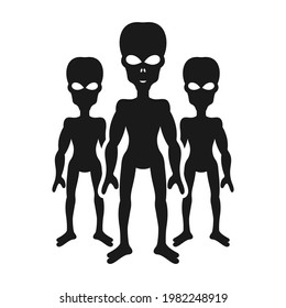 Silhouettes of aliens or invaders black object isolated on white background