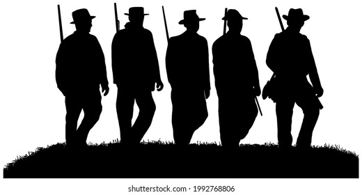 Silhouettes Of American Civil War Soldiers On White Background 