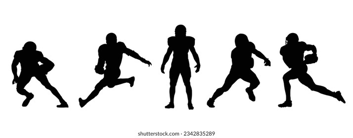 silhouettes american football five set Vector,rugby player tackling,touchdown silhouette.