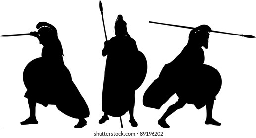 silhouettes of ancient warriors. vector illustration