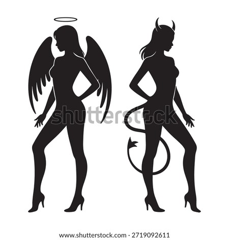 Silhouettes of angel and devil girls, vector illustration