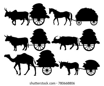Silhouettes of animal-powered transport. Vector illustration