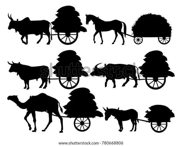 Silhouettes of animal-powered transport.\
Vector\
illustration