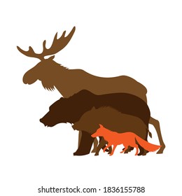 silhouettes of animals of different colors, vector illustration