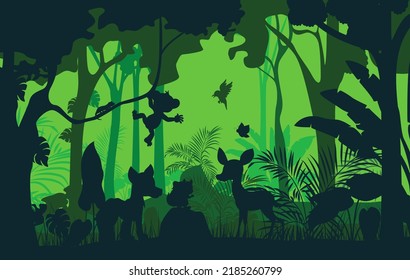 Silhouettes of animals in the forest