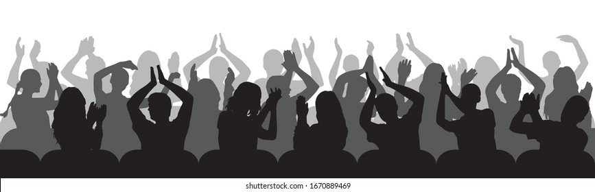 Silhouettes of applauding spectators in chairs. Crowd of people. Vector illustration
