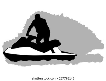 Silhouettes of aquabike in the sea on a white background