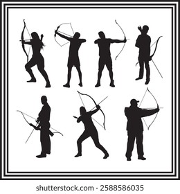 Silhouettes of Archers in Various Poses