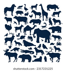 Silhouettes of assorted land animals vector for design use.Vector illustrations EPS 10.Silhouettes in Different Poses. Zoo, Wildlife, Sea Life, Micro World. Biggest Set of Animals, Birds, Insects etc.