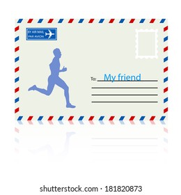 Silhouettes, athlete runs on the mail envelope. vector illustration. 