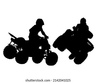 Silhouettes athletes ATV during races on white background