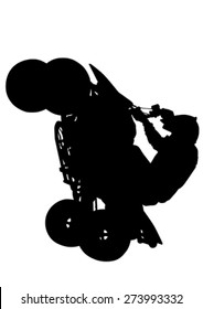 Silhouettes athletes ATV during races on white background