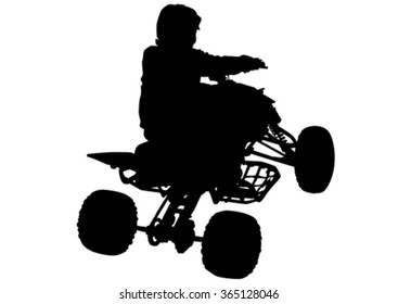 Silhouettes athletes ATV during races on white background