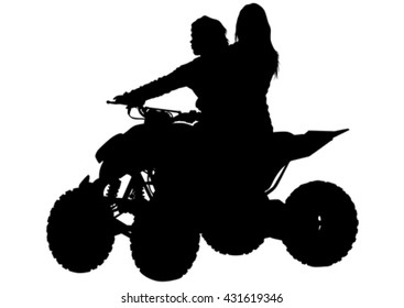 Silhouettes athletes ATV during races on white background