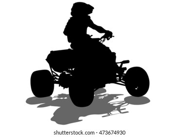 Silhouettes athletes ATV during races on white background