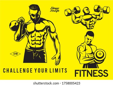 Silhouettes athletes bodybuilding vector set