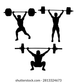 Silhouettes of athletes competing in weightlifting