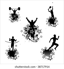 Silhouettes of the athletes on abstract background .