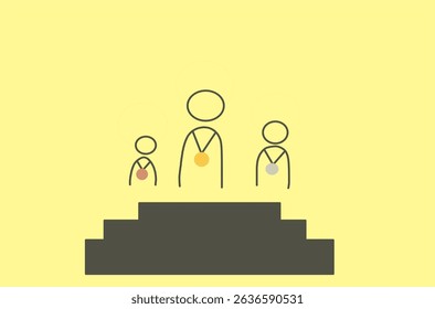 Silhouettes of athletes on a throne with medals