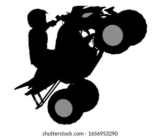 Silhouettes athletes quadbike during races on white background