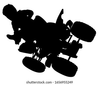 Silhouettes athletes quadbike during races on white background