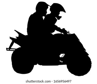 Silhouettes athletes quadbike during races on white background