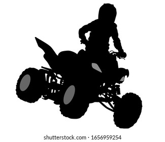 Silhouettes athletes quadbike during races on white background