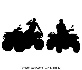 Silhouettes athletes quadbike during races on white background