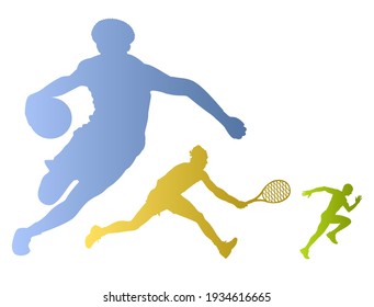 Silhouettes of athletes from several sports