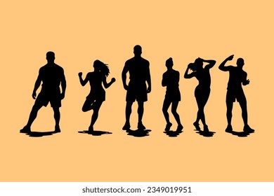 Silhouettes of athletes training for the games, vector athletes.
