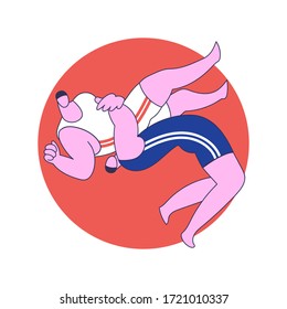 Silhouettes of athletes-wrestlers. Freestyle wrestling. Vector illustration, icon.