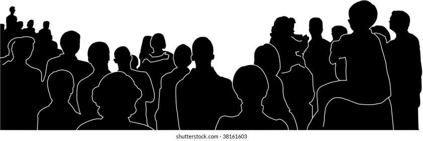 silhouettes of an audience with white outlines, vector-illustration