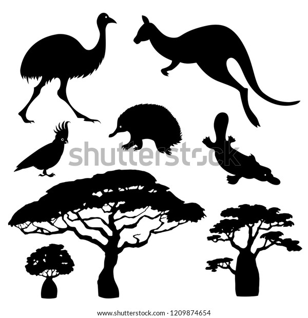 Eve frugtbart Verdensrekord Guinness Book Silhouettes Australian Animals Abd Trees Stock Vector (Royalty Free)  1209874654