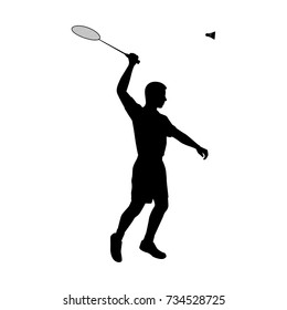 Silhouettes of badminton player Vector on white, Sport man concept.