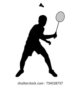 Silhouettes of badminton player Vector on white, Sport man concept.
