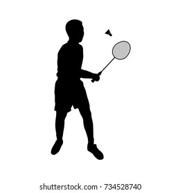 Silhouettes of badminton player Vector on white, Sport man concept.