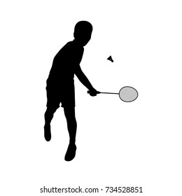 Silhouettes of badminton player Vector on white, Sport man concept.