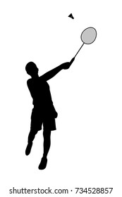 Silhouettes of badminton player Vector on white, Sport man concept.