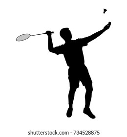 Silhouettes of badminton player Vector on white, Sport man concept.