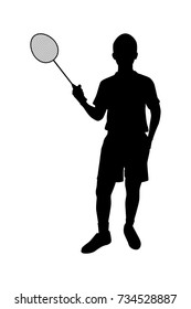 Silhouettes of badminton player Vector on white, Sport man concept.