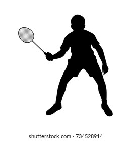 Silhouettes of badminton player Vector on white, Sport man concept.