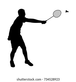 Silhouettes of badminton player Vector on white, Sport man concept.