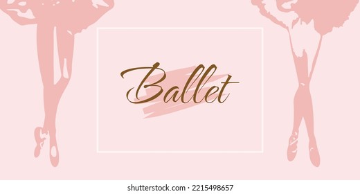 Silhouettes ballerinas in pink ballet tutus and pointe on pink background. Dancers in beautiful poses. Ballet. Concept banner design template.