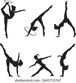 Silhouettes of ballet dancers jumping and dancing in vector illustration