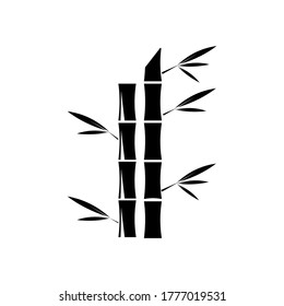 silhouettes bamboo on a white background. Black sign of bamboo stems with leaves in a flat style