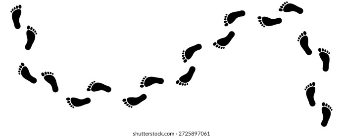 Silhouettes of bare feet form a path of footsteps, symbolizing a walk, a journey, or a path to follow