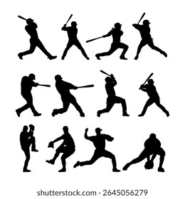 silhouettes of baseball players in action
